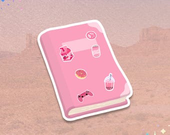 Pink Journal Sticker | Book Decal | Notebook with Mini Icons