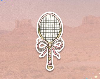 Tennis Racket Bow Sticker | Ribbon Detail Decal | Sports Equipment Graphic