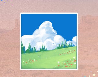 Green Hill Sticker | Landscape Scene Sticker | Meadow Field Decal