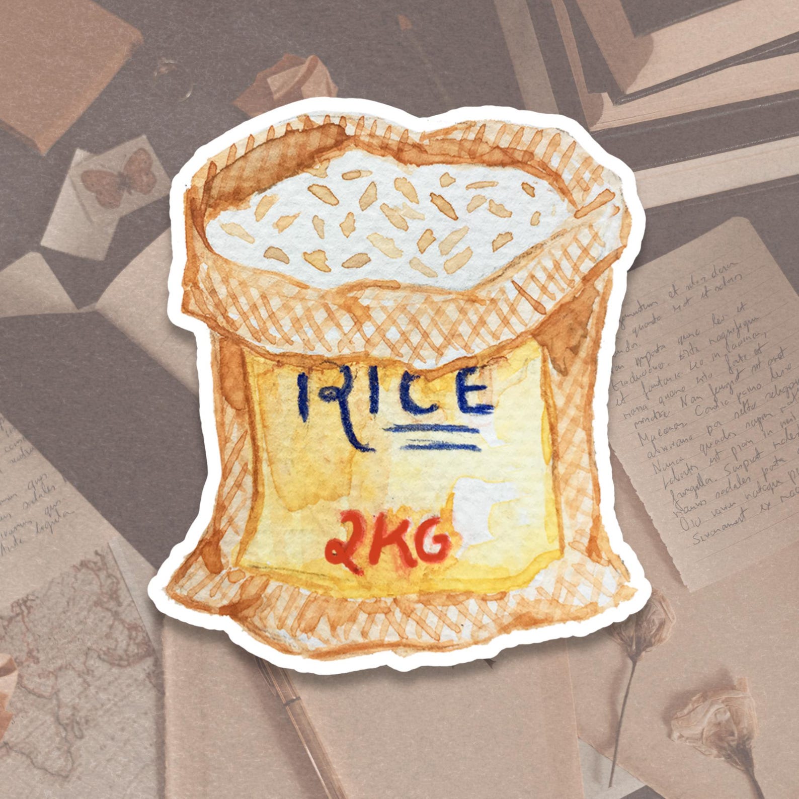 Rice Bag Sticker 2kg | Watercolor Food Illustration | Vinyl Decal - Etsy