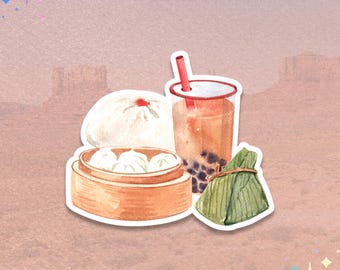 Cute Food Sticker | Bao Bun Bubble Tea Rice Dumpling | Aesthetic Snack Art