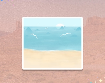 Beach Landscape Sticker | Ocean Shore Sticker | Coastal Scene Decal
