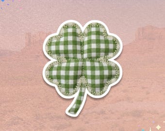 Four Leaf Clover Sticker | Gingham Patchwork | Fabric Sewn Look