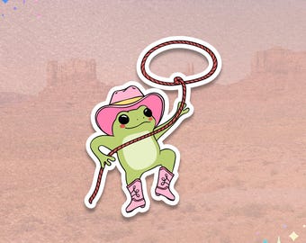 Frog Cowboy Sticker | Lasso Western Animal Decal | Cartoon Character