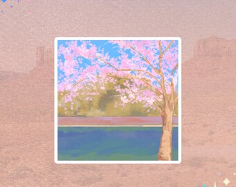 Cherry Blossom Sticker | Sakura Lake | Spring Landscape Vinyl Sticker