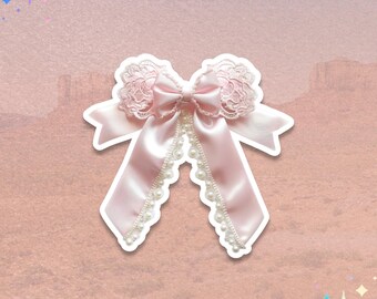 Lace Pearl Bow Sticker | Ribbon Decal | Satin Bow Graphic