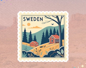 Sweden Sticker | Scandinavian Landscape | Minimal Travel Stamp Vinyl Sticker