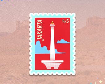 Jakarta Indonesia Sticker | Monas Landmark Travel Stamp | City Souvenir