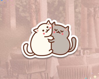 Kawaii Hugging Cats Sticker | Cute Cat Couple Illustration, Cozy Love Decal