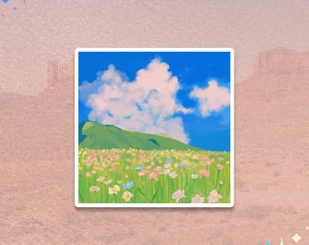 Wildflower Meadow Sticker | Summer Landscape | Pastel Vinyl Sticker