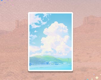 Countryside Sticker | Summer Clouds | Pastel Landscape Vinyl Sticker