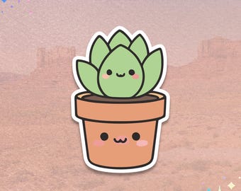 Succulent Plant Sticker | Potted Cactus Decal | Green Plant Illustration
