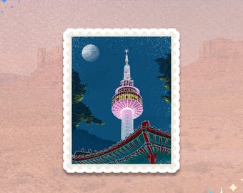 Seoul South Korea Sticker | N Seoul Tower | Korean Nightscape Vinyl Sticker