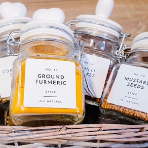 Modern Spice Labels - Durable Oil / Waterproof White Matt Labels - Rectangular, Round & Square
