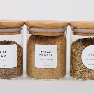 40 x Minimal Asian Spice Label Selection - Durable Oil / Waterproof White Matt Labels - Rectangular, Round & Square