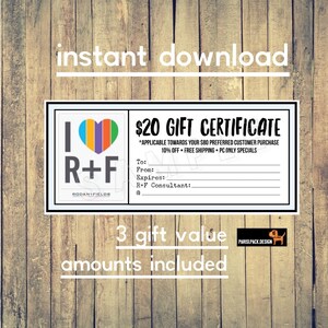 Rodan and Fields Gift Certificate, Rodan and Fields Gift Card, RF Gift Certificate, Instant Download.