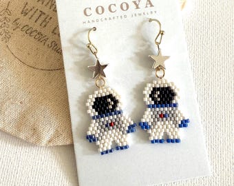 Beaded Astronaut Earrings | Space Celestial Star Jewelry | Spaceman Mascot