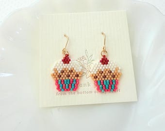 Handmade Beaded Cupcake Earrings – Dessert Jewelry, Fun Dangle Style