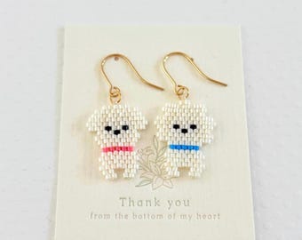 Bichon Frise Beaded Earrings - Handmade Dog Lover Jewelry