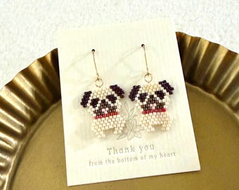 Pug Beaded Earrings - Handmade Dog Lover Jewelry