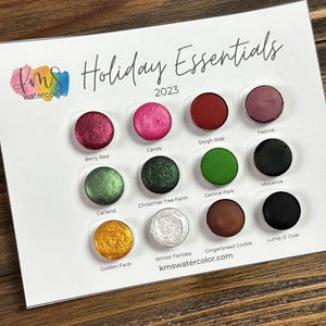Elementos esenciales para las vacaciones / Paleta de acuarela / 12 colores / Mate y brillante / Pintura de acuarela hecha a mano / Acuarela KMS / Manualidades navideñas + regalo