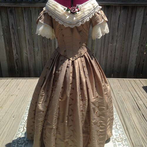 1800's Civil War Victorian Pink Bengaline Moire Ball Gown - Etsy