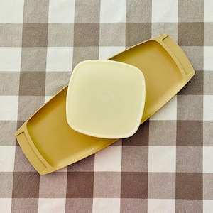 Vintage Tupperware SERVIETTE Almond Tray w/Dip Bowl