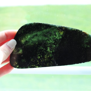 Dark Green Large Jade Slice - 2.75"x5.75" Jade Slab, semi-translucent