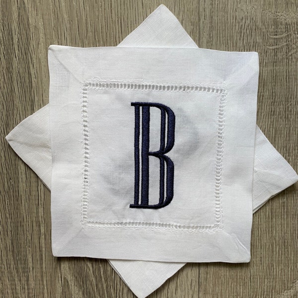 Monogrammed Linen Cocktail Napkins (Set of 4 with Single Initial)