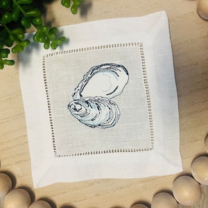 Oyster Cocktail Napkin | Embroidered Cocktail Napkins | Hostess Gift | Waterside Linen Co