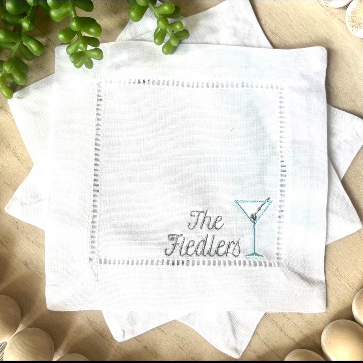 Hemstitch Linen Cocktail Napkins With Personalization