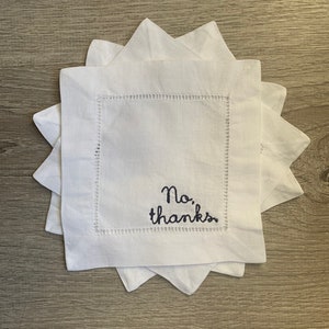 No, thanks set (of 4) Embroidered Linen Cocktail Napkins