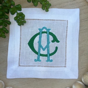 Monogrammed Linen Hemstitch Cocktail Napkins (Set of 4)