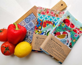 Reusable Beeswax Food Wrap Set: Natural, Eco-Friendly, Mixed Patterns