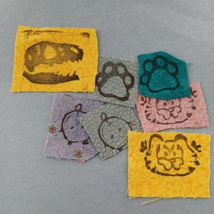 Hand-stamped small fabric patches!