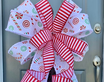 Christmas bow-Christmas Bow for Lantern-Christmas Bow Topper-Candy Cane Bow-holiday bow-Christmas wreath bow-Whimsical Decor-Lantern Swag