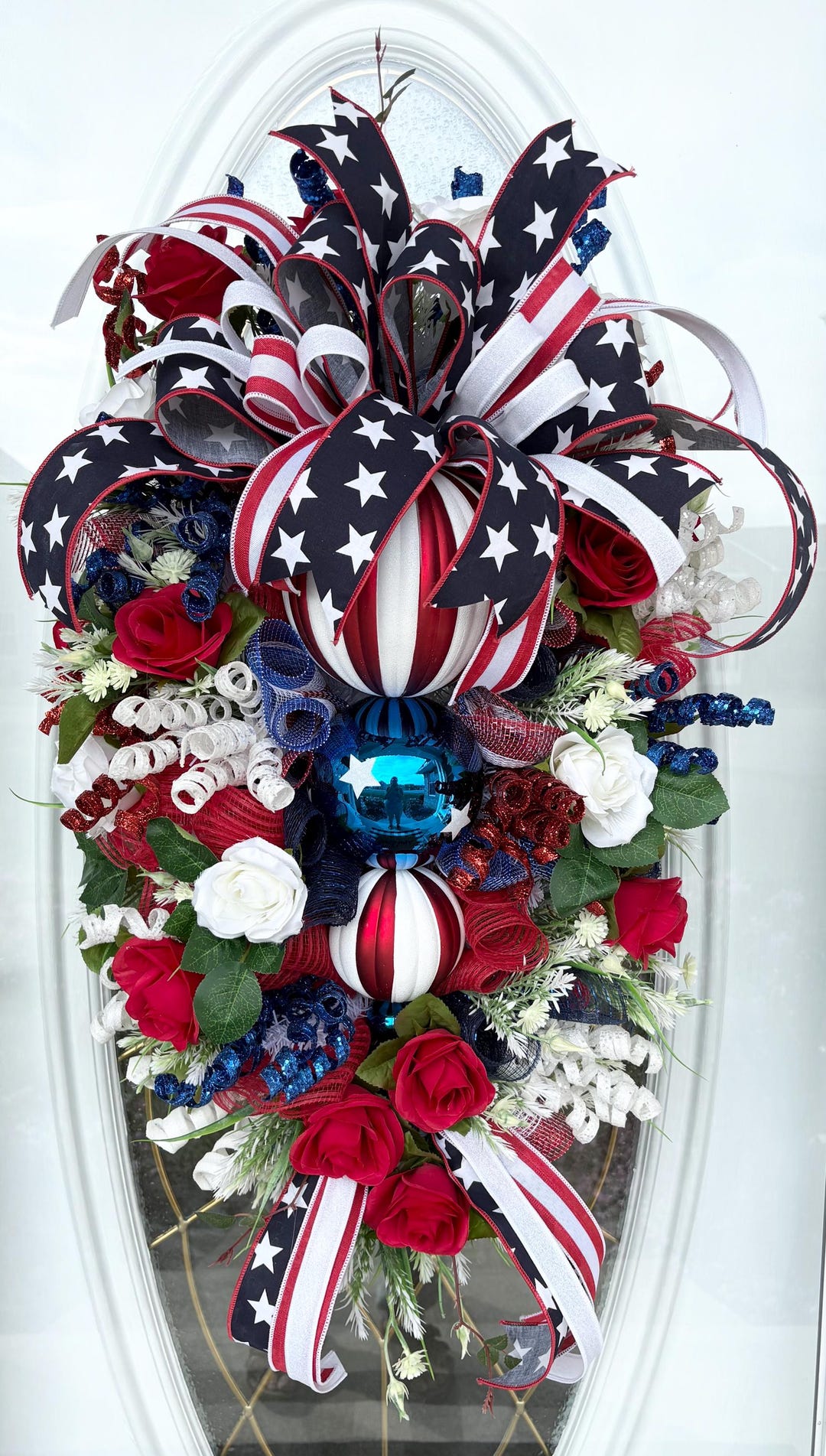 Patriotic XL Roses Swag, 4th of July Decor, Memorial and Labor Day Swag ...