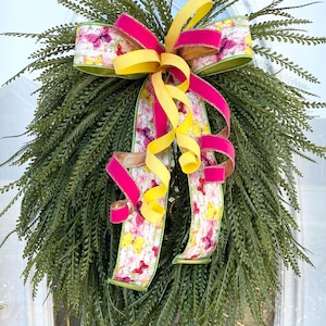 All Seasons XL Bead Grass Wreath, Butterfly Ribbon Wreath, Mothers Day Gift, Everyday Grapevine Wreath, Housewarming Gift