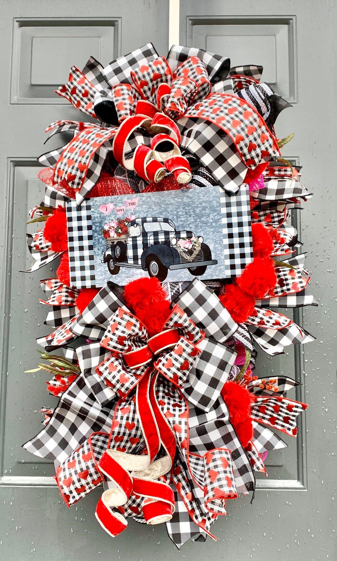 Valentines Day buffalo plaid swag Front Door wreath | Etsy