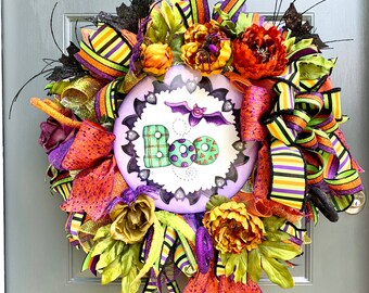 Halloween Wreath for front door, Halloween Spooky Decor,  Boo Sign Wreath, Halloween Mesh Wreath, Unique Wreath, Whimsical Wreath