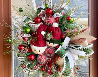 Christmas Ornament Wreath, Snowman Wreath,Christmas gift for her, Traditional Holiday Wreath, Christmas decor,Farmhouse Wreath, Country