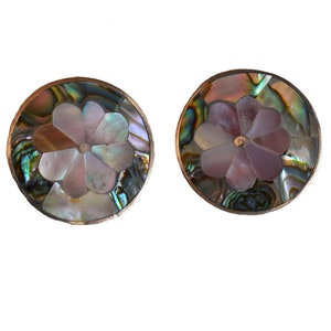 Vintage Alpaca Mexico Inlaid Clip-On Earrings