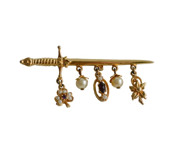 Vintage Sword Shaped Charm Pin Brooch
