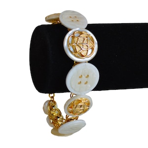 Gold And White Upcycled Vintage Nacre Button Bracelet