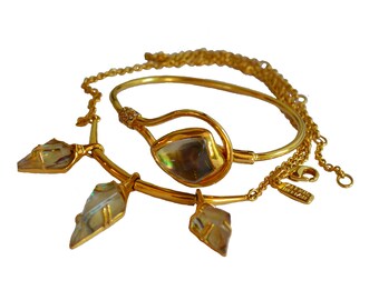 Vintage Alexis Bittar Golden Necklace and Bangle Bracelet Jewelry Set - Final Price (Duty Covered)