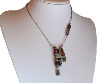 Vintage Anne Marie Chagnon Brutalist Abstract Geometric Necklace