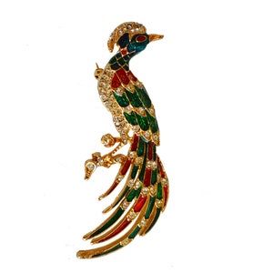 Vintage Bird Of Paradise Enamel Rhinestone Brooch