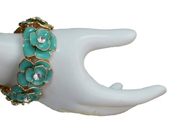 Vintage Floral Enamel Link Stretch Bracelet