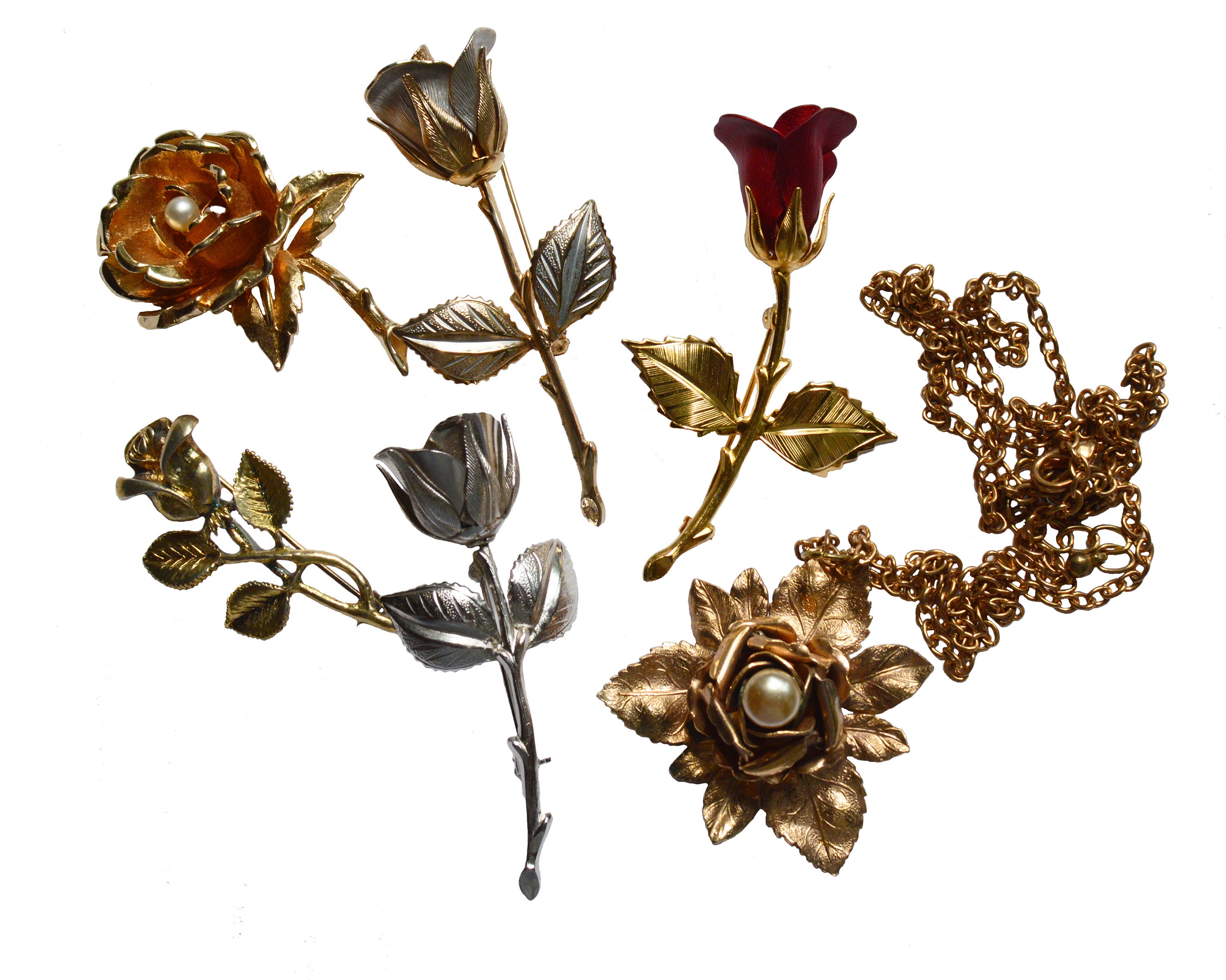 Vintage Rose Flower Brooch Lot of Five Brooches and Bonus - Etsy