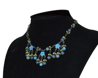 Vintage Floral Enamel Bib Necklace